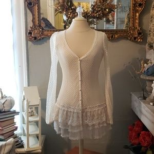~SOLD~ A'reve Cream Sheer Lace Button Up Blouse
